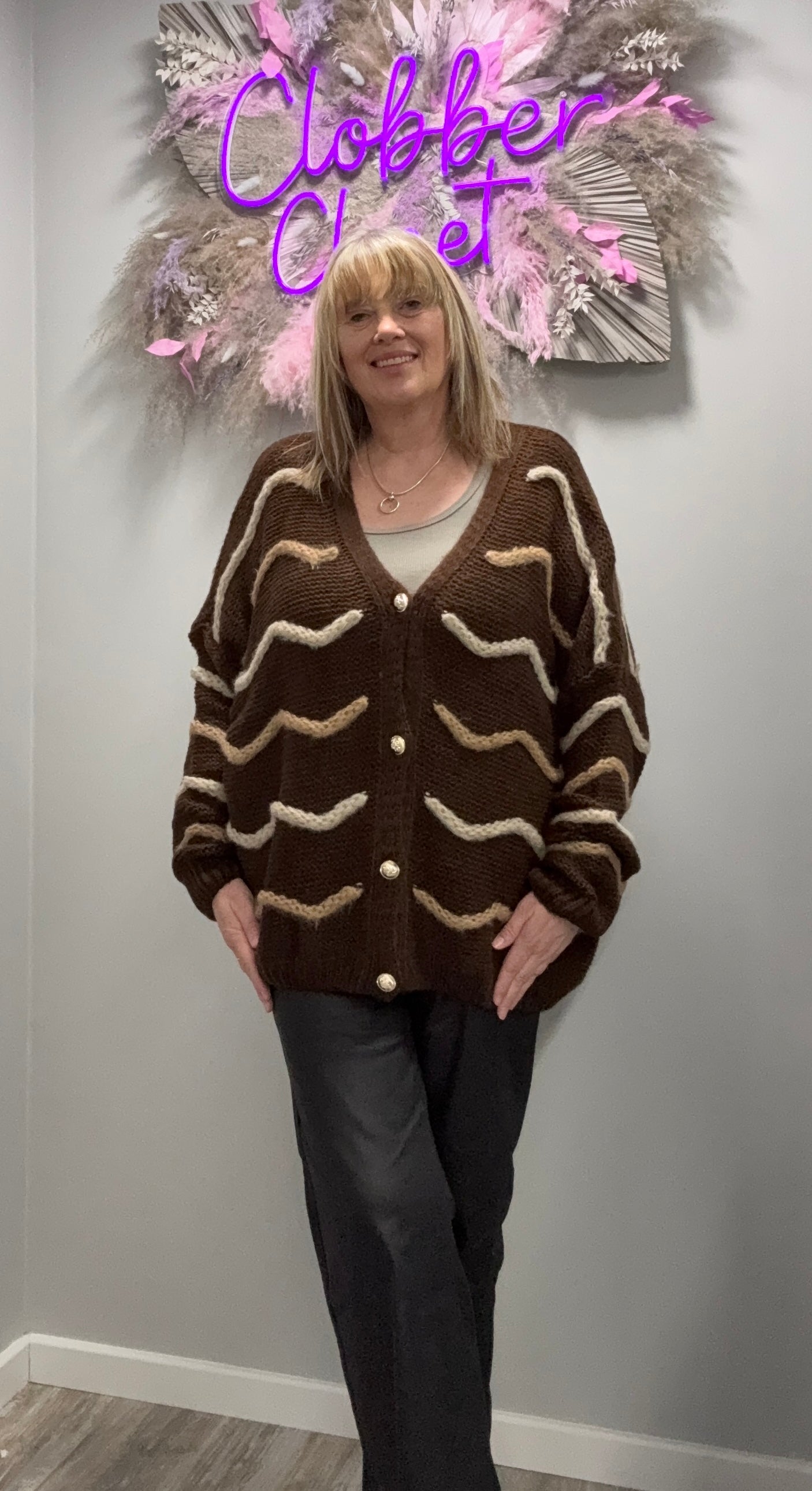 Plus Size Chunky Knit Striped Cardigan with Button Front