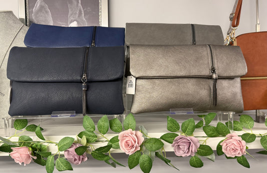 Fold Over Clutch Bag with Zip Detail