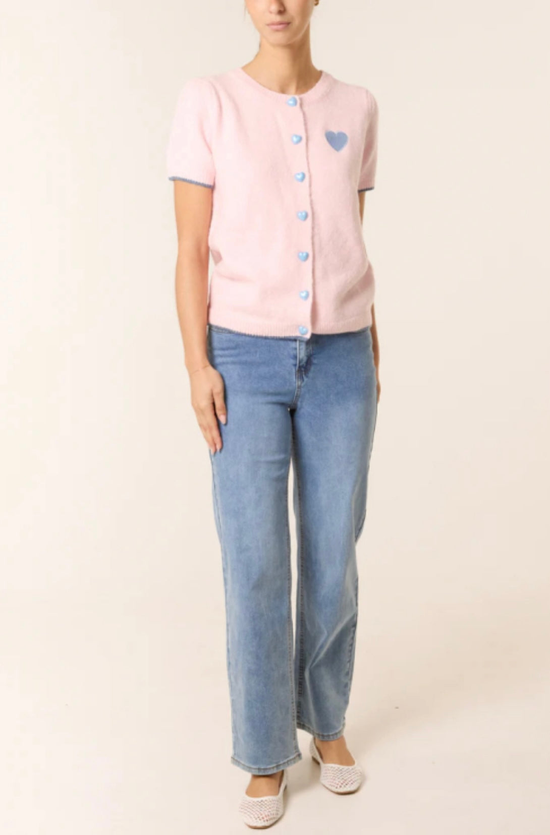 Heart Button Embroidered Wool Cardigan