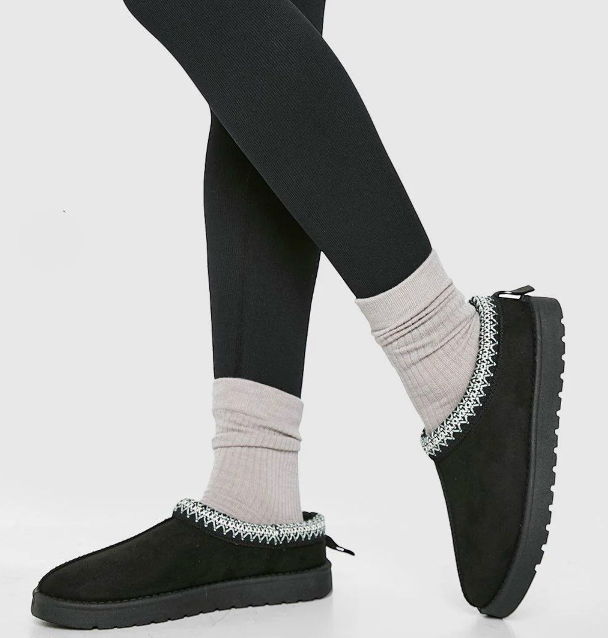 Faux Suede Embroider Aztec Detail Cozy Fluffy Slipper Boots