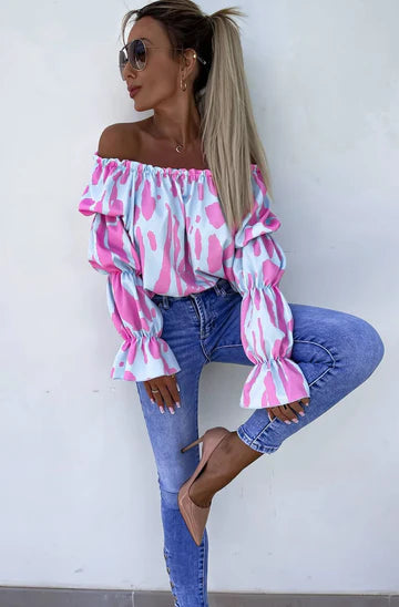 Rita - Bardot Abstract Patterned Blouse
