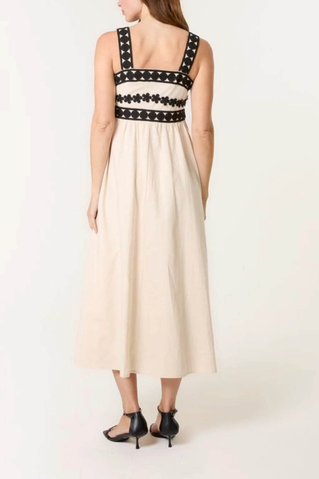 Embroidery Detail Luxe Strappy Midi Dress