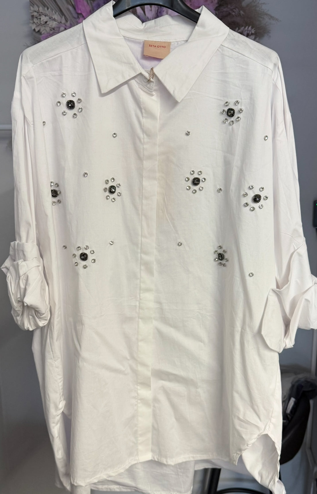 Zeta Otto White Circles Diamante Shirt