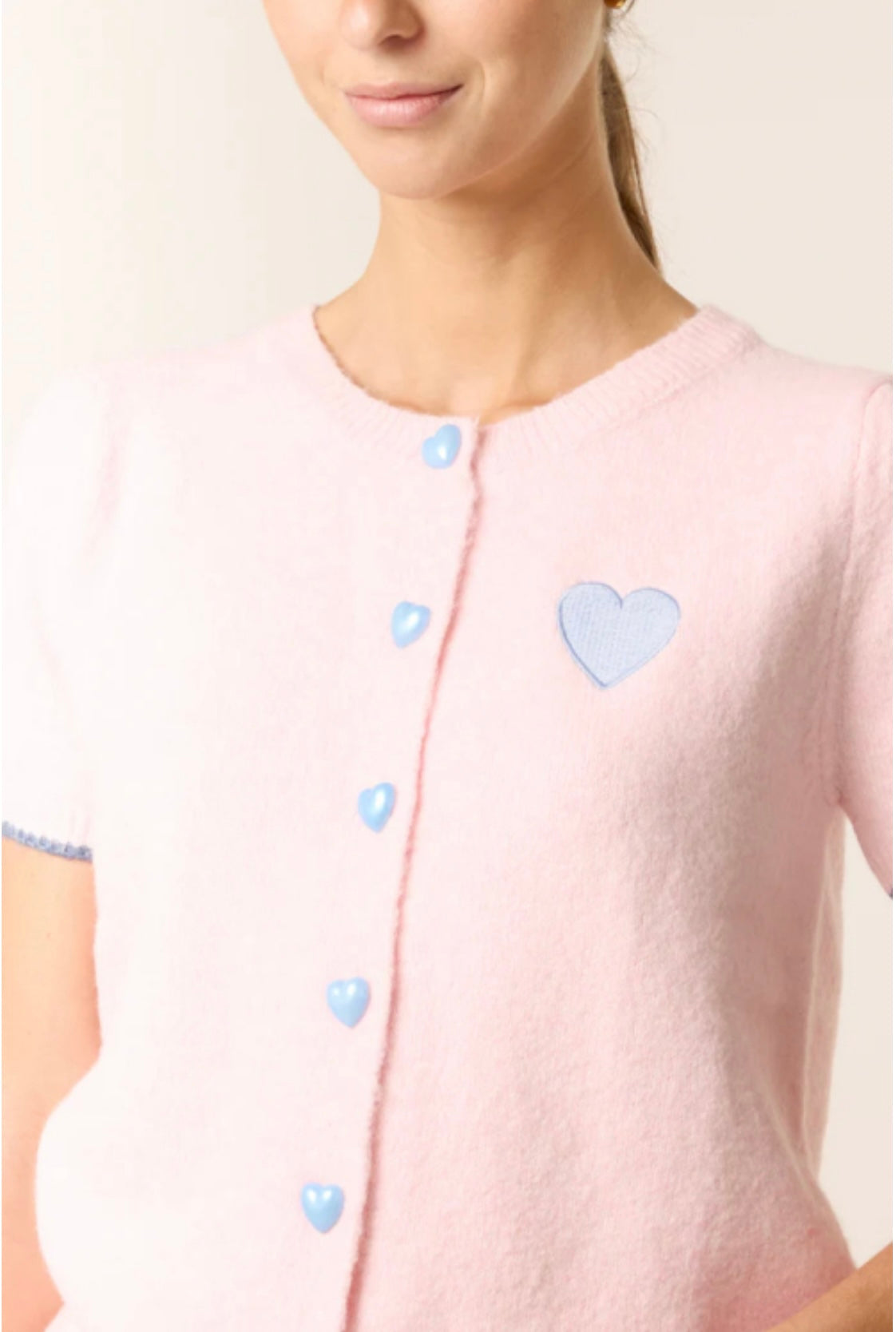 Heart Button Embroidered Wool Cardigan