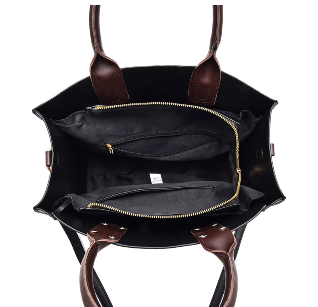 Picture showing inside compartment with zip closure.