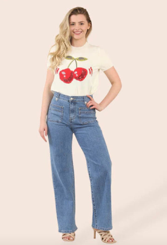 Wide Leg Two Front Pocket Vintage Wash Voggo Jeans