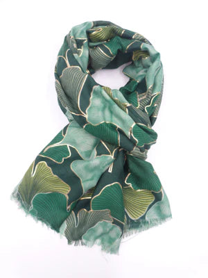 Green patterned scarf on a white background
