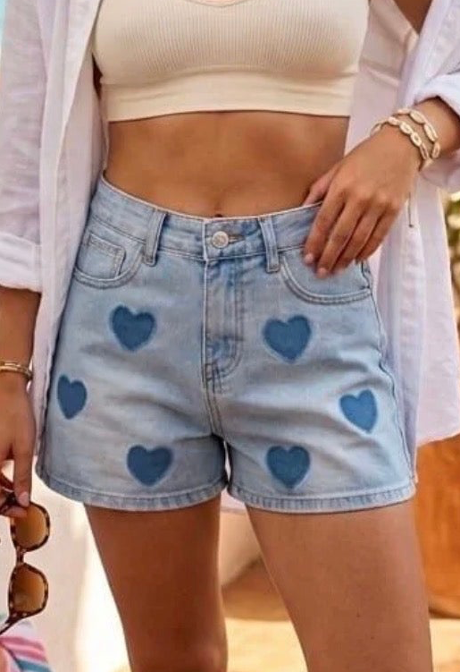 Close up of Heart Denim Shorts