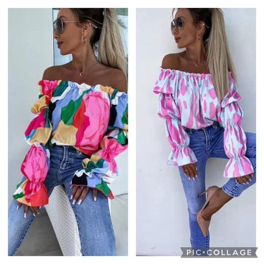Rita - Bardot Abstract Patterned Blouse