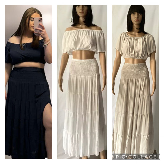 Gilly - Italian Maxi Skirt with Side Slit and Crop Top Co-ord