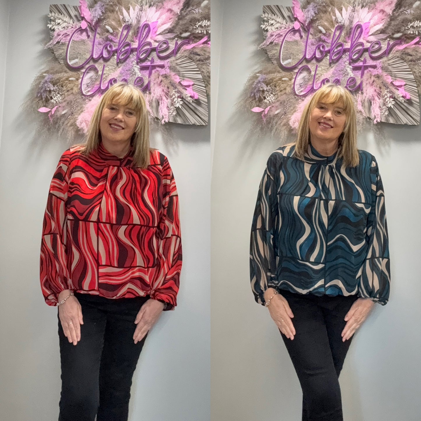 Aarna Geometric Volume Sleeve Italian Chiffon Blouse