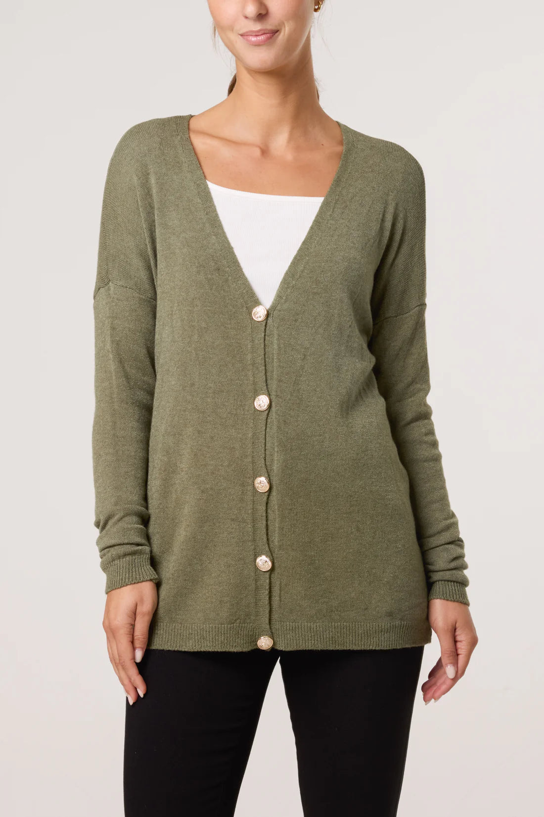 Gold Buttons Long Sleeve Cardigan