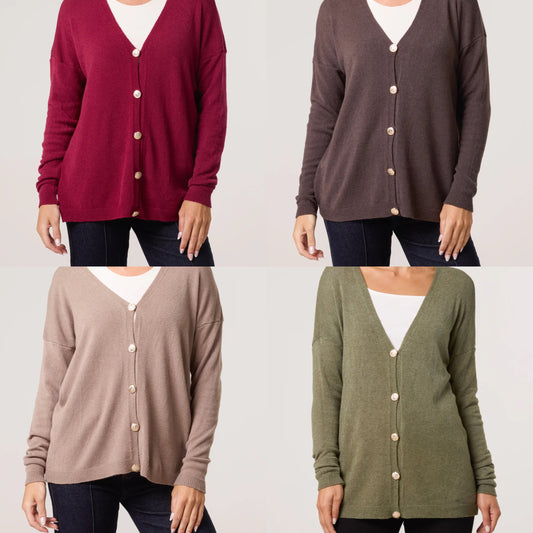 Gold Buttons Long Sleeve Cardigan