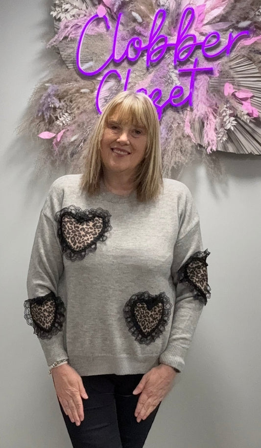 3D Leopard Heart Frill Jumper