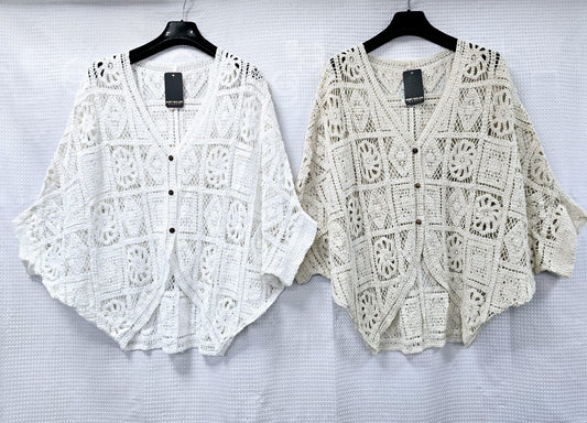 Jessica Curve Hem Crochet Cotton Cardigan