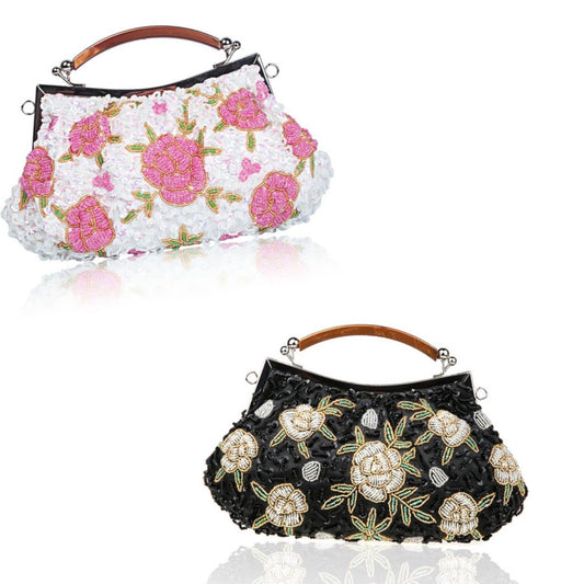 Floral Beaded Evening Clutch Bag