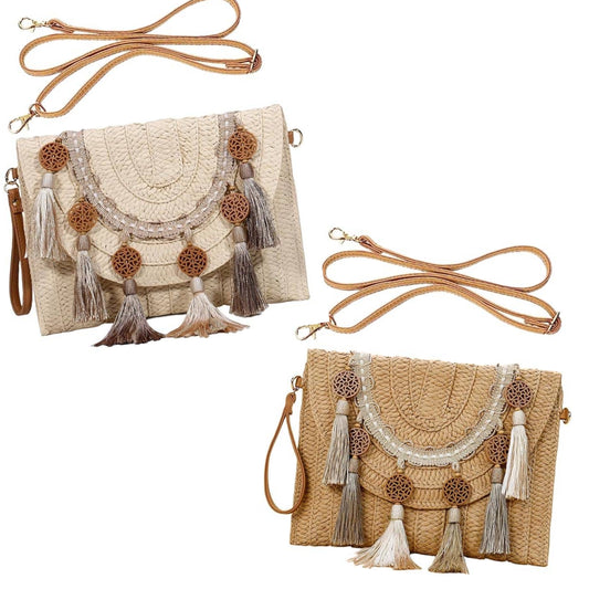 Tassels clutch straw bag