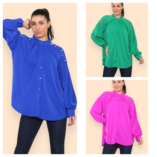 Plus Size Pearl Studded Blouse