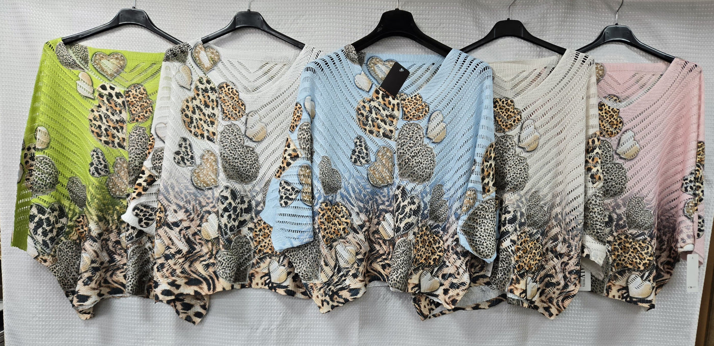 Leopard Heart V Crochet Mesh Knit