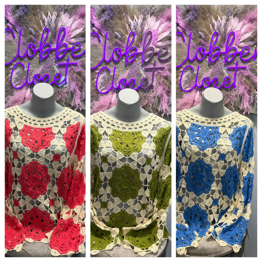 Darcey Coloured Flower Long Sleeved Crochet Top