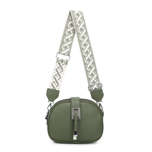 Khaki Green Crossbody Bag with Colourful Interchange Strap