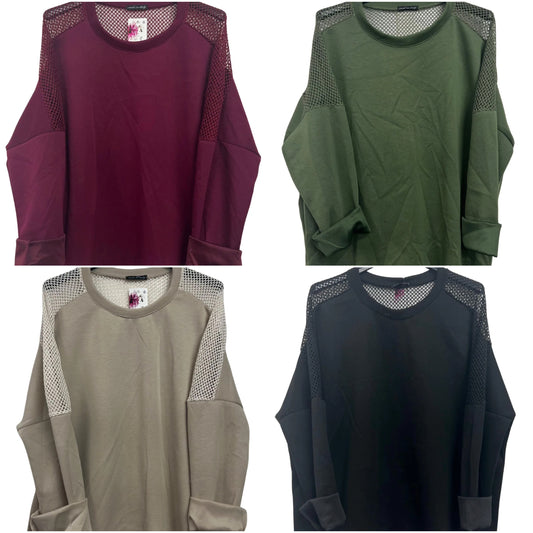 Italian Plain Mesh Textured Oversize Top