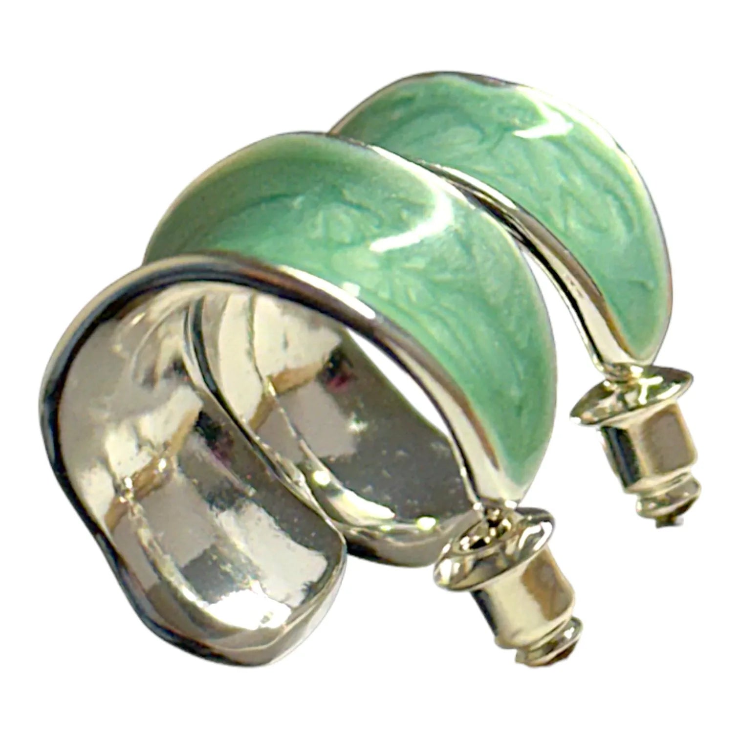 Side View of Jess & Lou Aqua Blue Chunky Hoop Pearlescent Earring