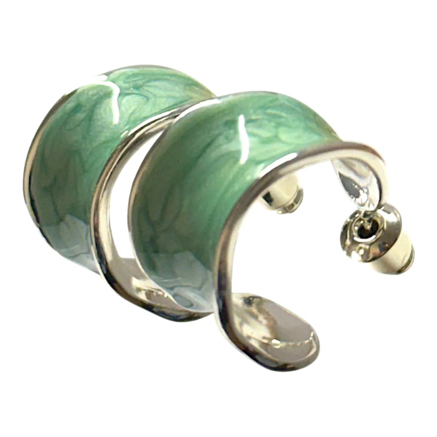 Front View of Jess & Lou Aqua Blue Chunky Hoop Pearlescent Earring