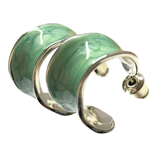 Front View of Jess & Lou Aqua Blue Chunky Hoop Pearlescent Earring