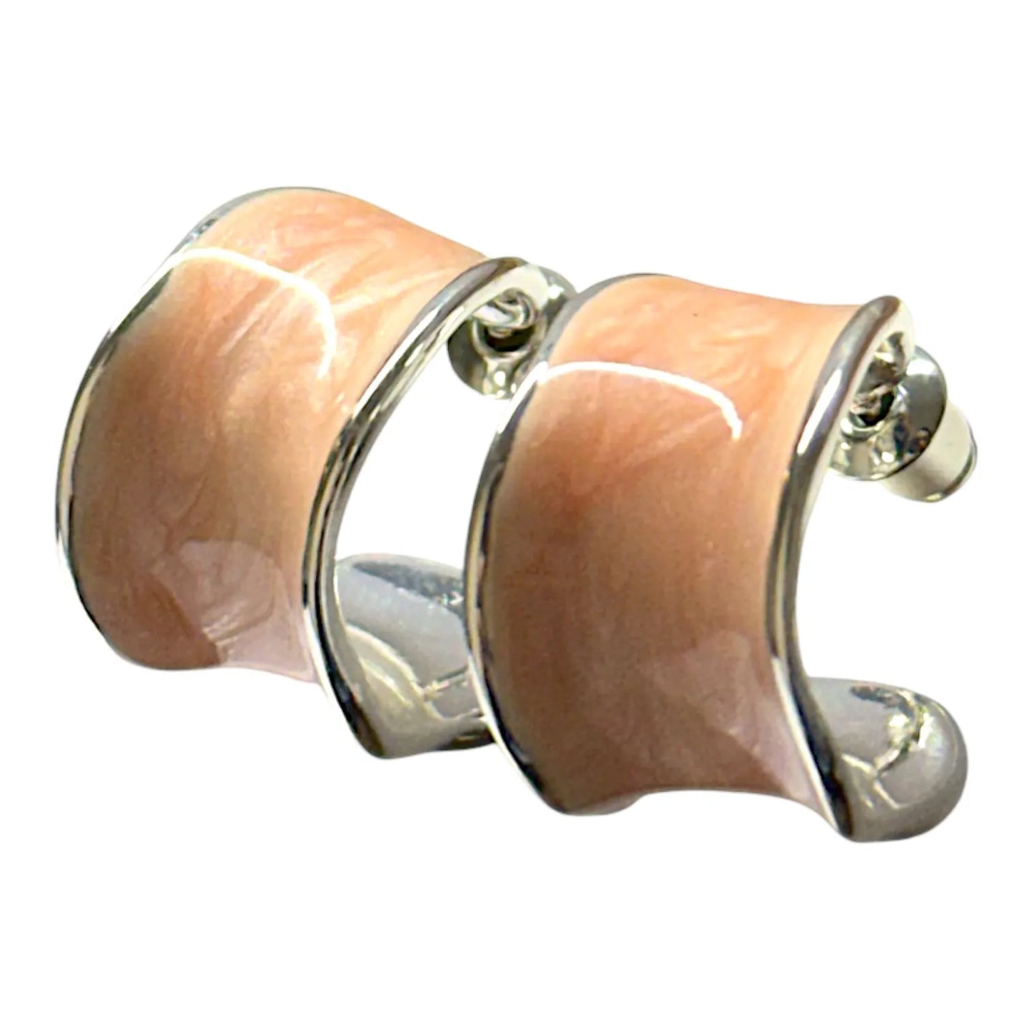 Front View of Jess & Lou Pink Chunky Hoop Pearlescent Earring