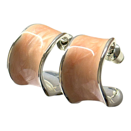 Front View of Jess & Lou Pink Chunky Hoop Pearlescent Earring