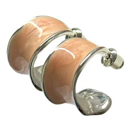 Side View of Jess & Lou Pink Chunky Hoop Pearlescent Earring