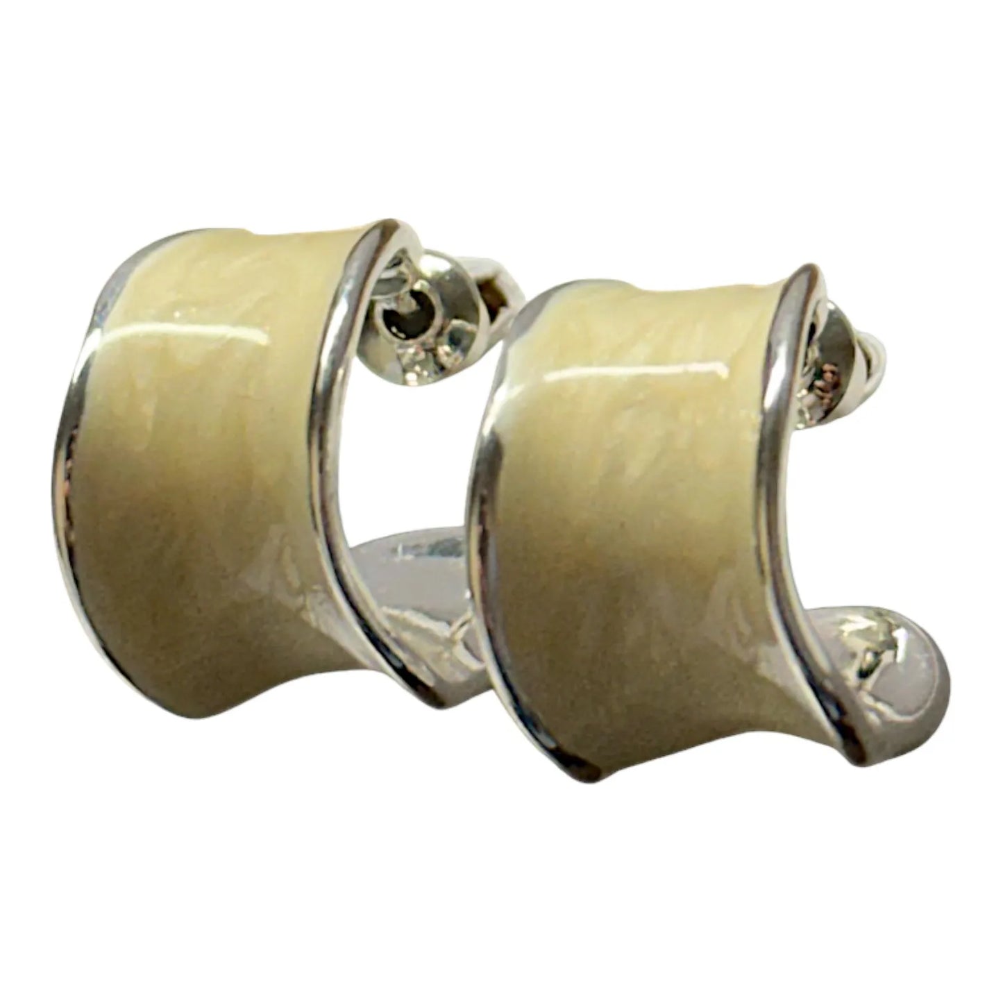 Front View of Jess & Lou White Chunky Hoop Pearlescent Earring