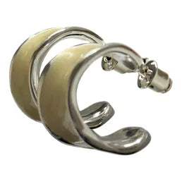 Side View of Jess & Lou White Chunky Hoop Pearlescent Earring