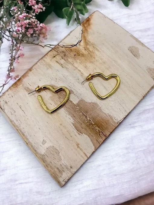 Jess & Lou Gold Hollow Heart Stud Earring
