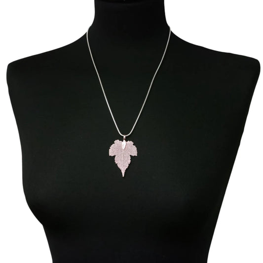 Jess & Lou Pink Oak Leaf Shaped Filigree Pendant Necklace