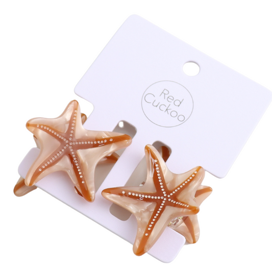 Red Cuckoo Starfish Hair Claw Clips Twin Pack Brown