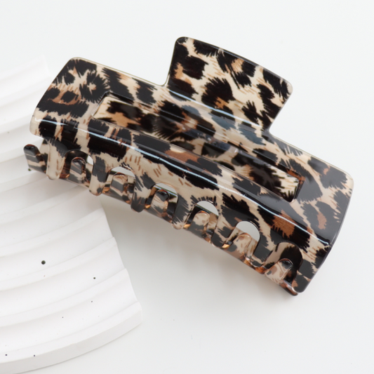 Rectangle Hair Claw Beige Leopard
