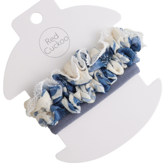 Pack Of 3 Cream and Blue Scrunchies