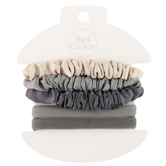 Pack Of 6 Grey Scrunchie Hairbands