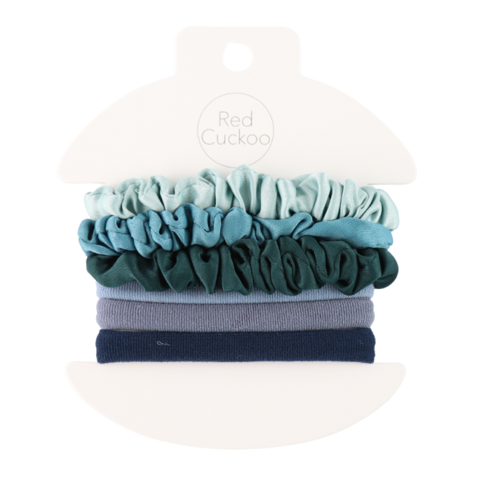 Pack Of 6 Blue Scrunchie Hairbands