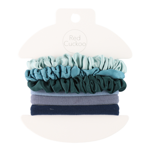 Pack Of 6 Blue Scrunchie Hairbands
