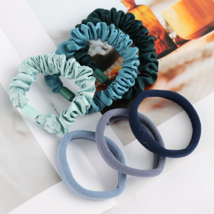Pack Of 6 Blue Scrunchie Hairbands