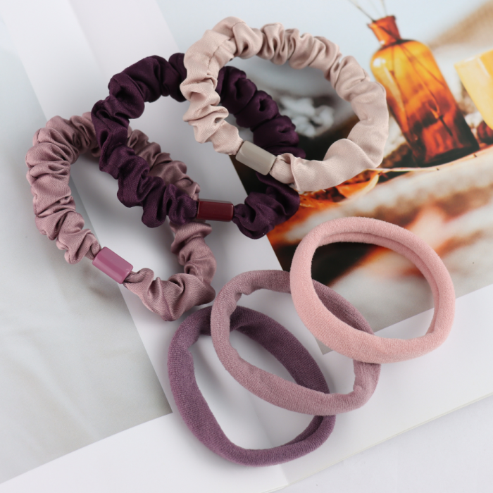 Pack Of 6 Purple Scrunchie Hairbands