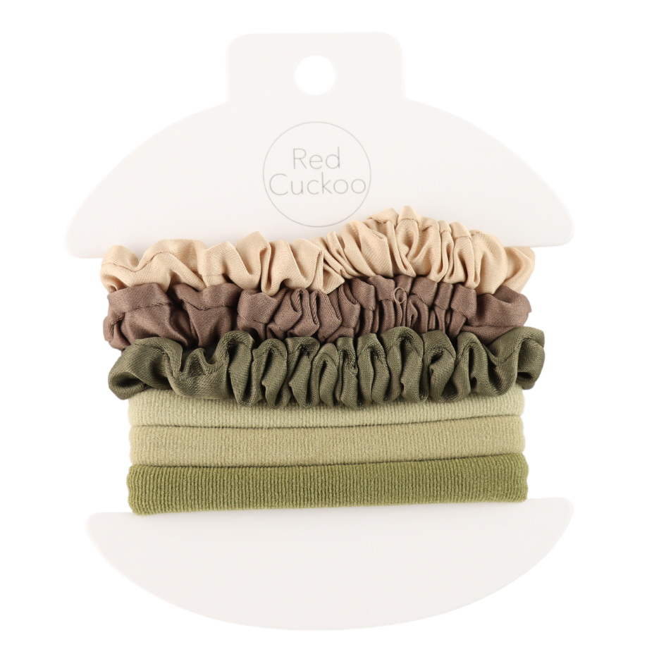 Pack Of 6 Green Scrunchie Hairbands