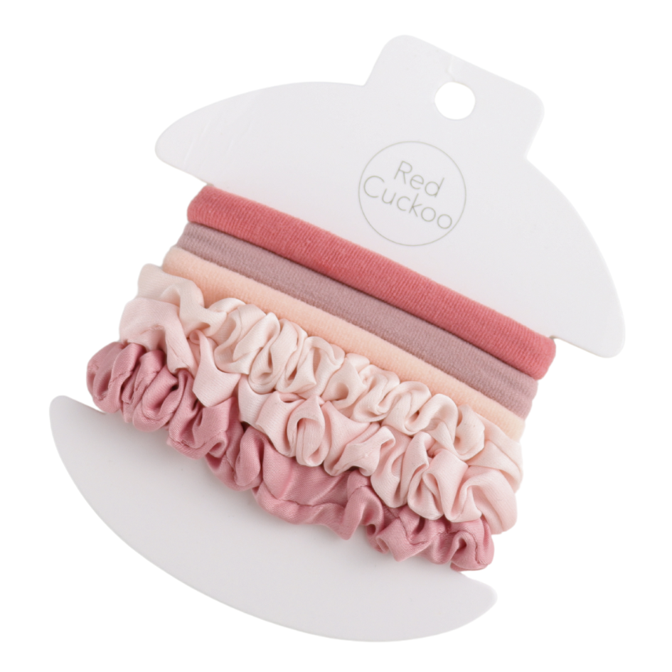 Pack Of 6 Pink Scrunchie Hairbands