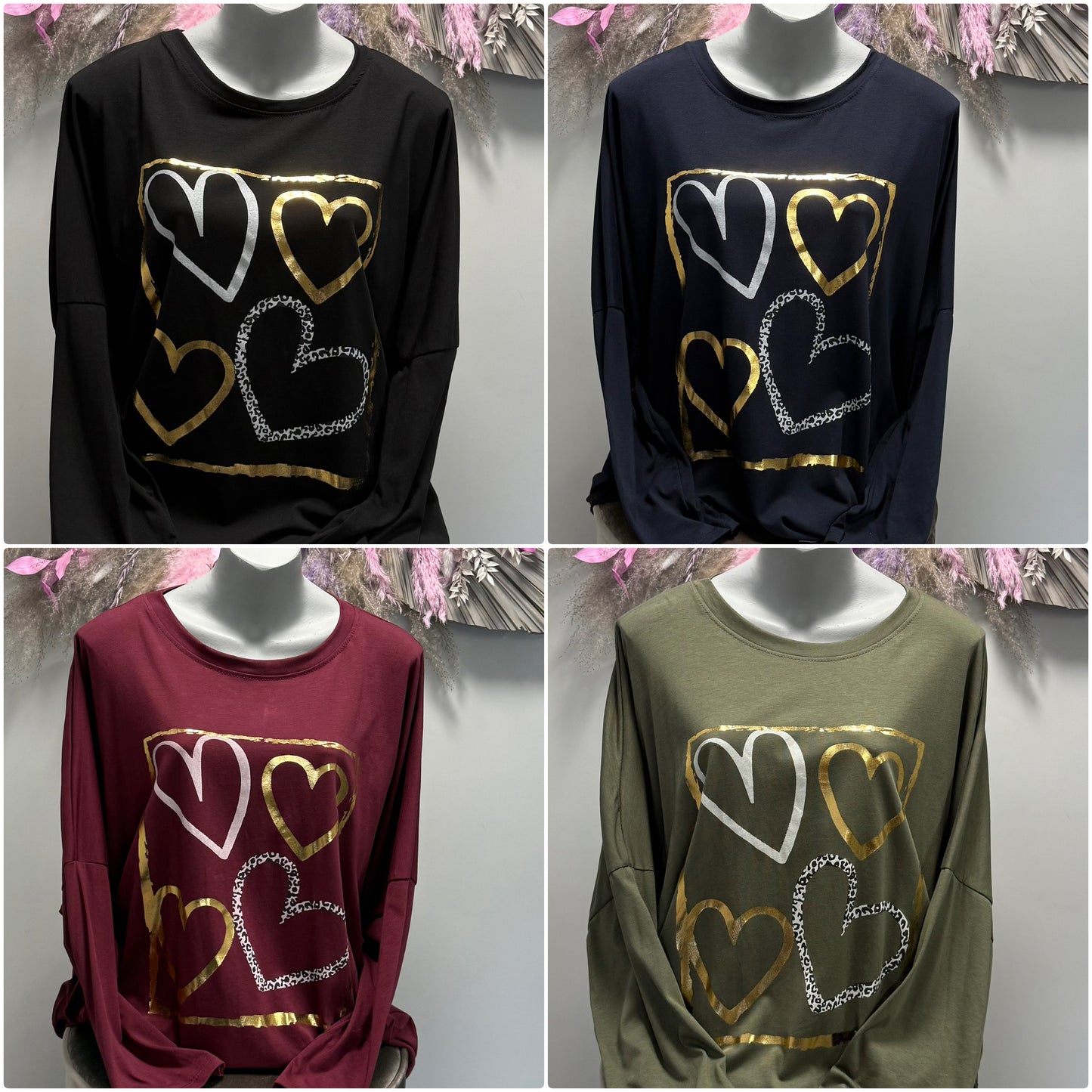 Italian Metallic Foil Hearts Oversized Longline Top