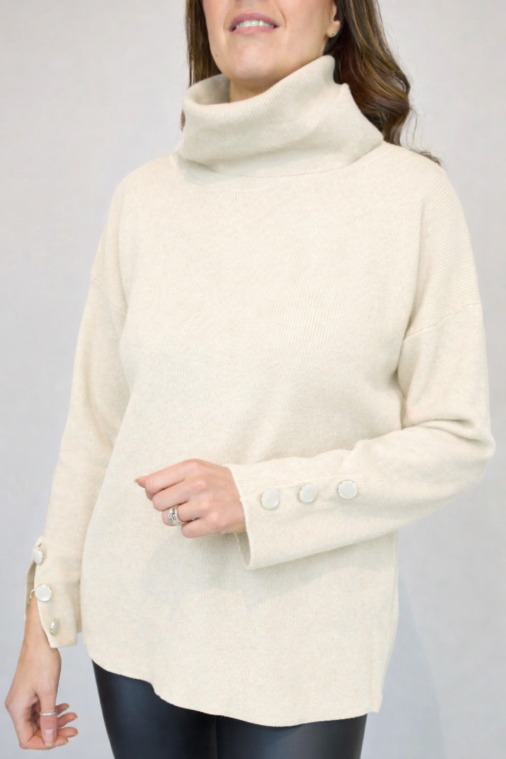 Button Cuff Oversize Roll Neck Jumper