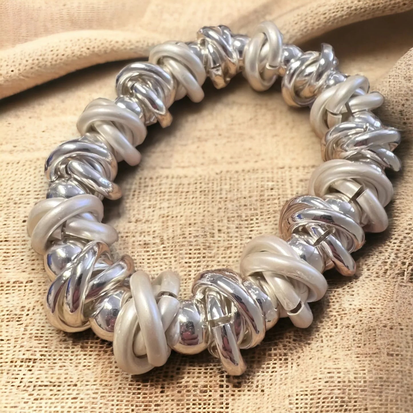 Fancy Knots on Stretch Bracelet - Silver Colour