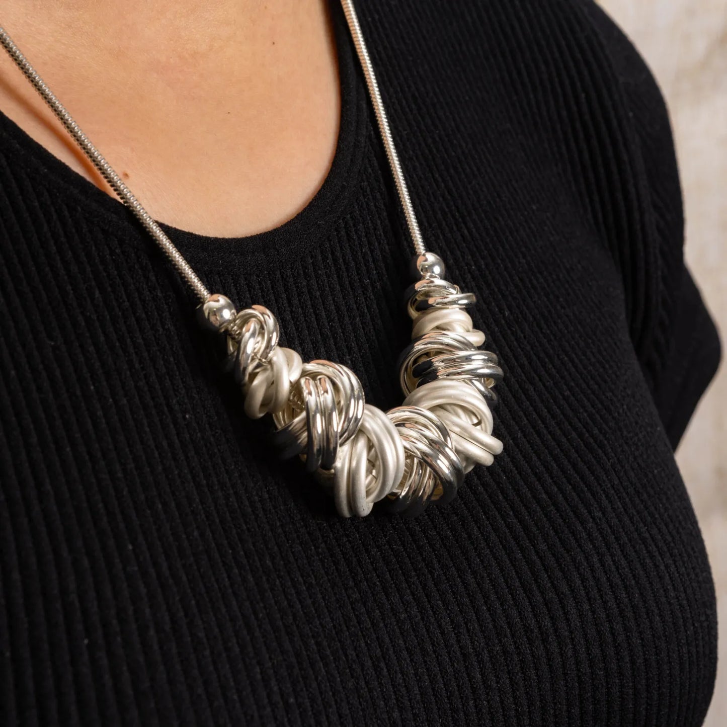 Statement Knot Necklace - Silver Colour